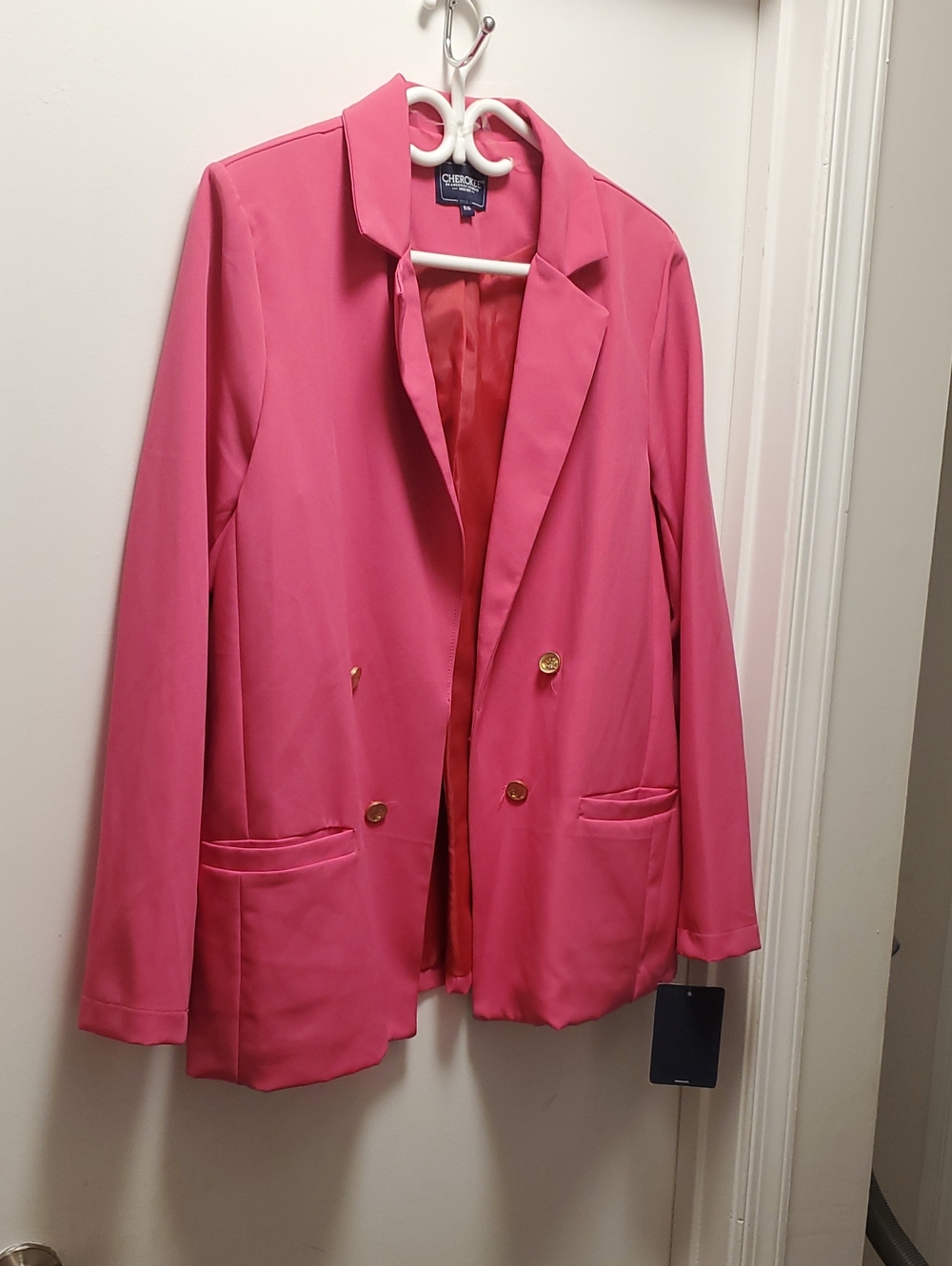 Cherokee Hot Pink Double-Breasted Blazer with Gold Buttons